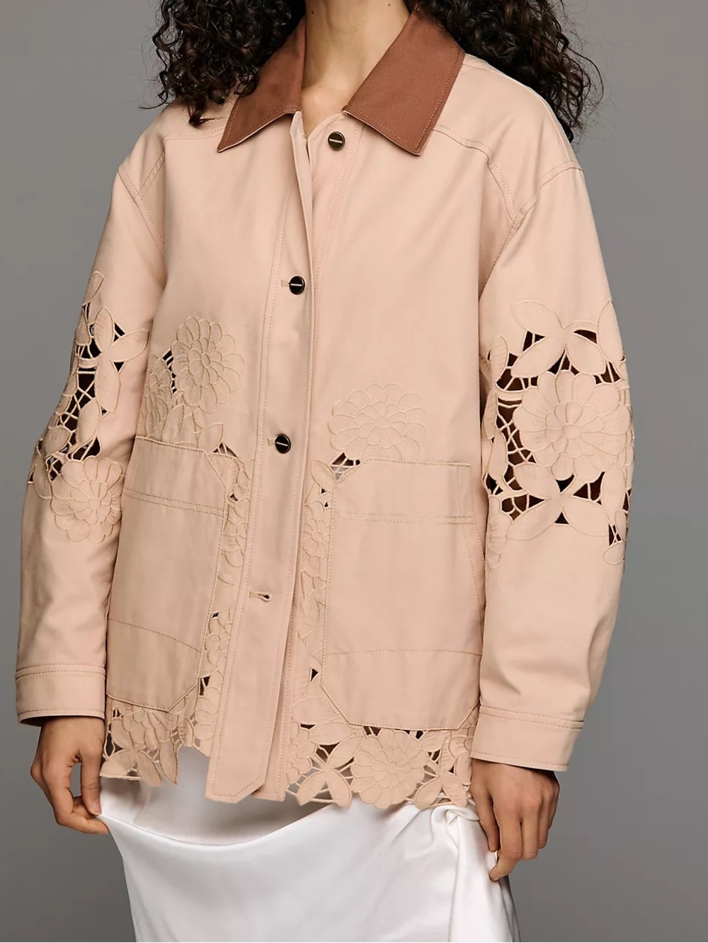 NWOT By Anthropologie Cotton Floral Cutwork Barn Jacket Size XL - Picture 1 of 16